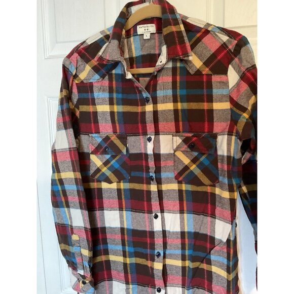 Woman’s Matchstick Multicolor Plaid Flannel Button Down Shirt Large 100% Cotton - Picture 2 of 4